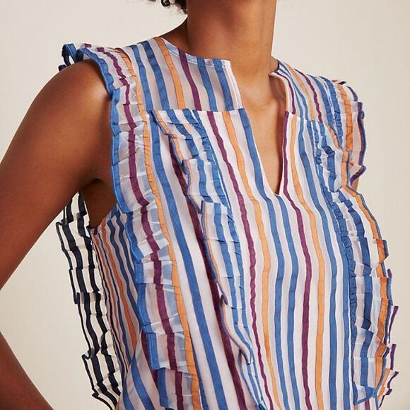 Striped Anthropologie Maeve Ruffled Sleeveless Blouse (NWT) - Picture 2 of 5